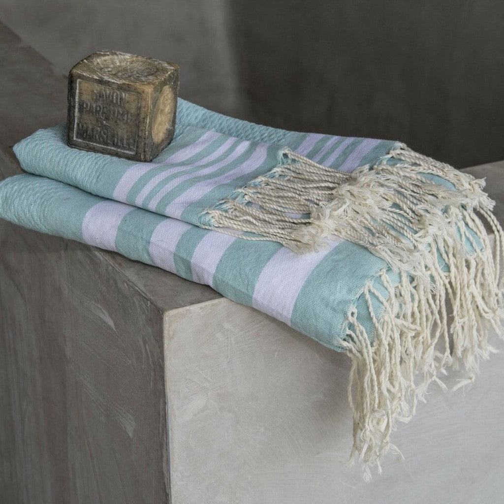 Hamptons - Foutas De Bain (1 Grande et 2 Petites) - Aqua/Blanc