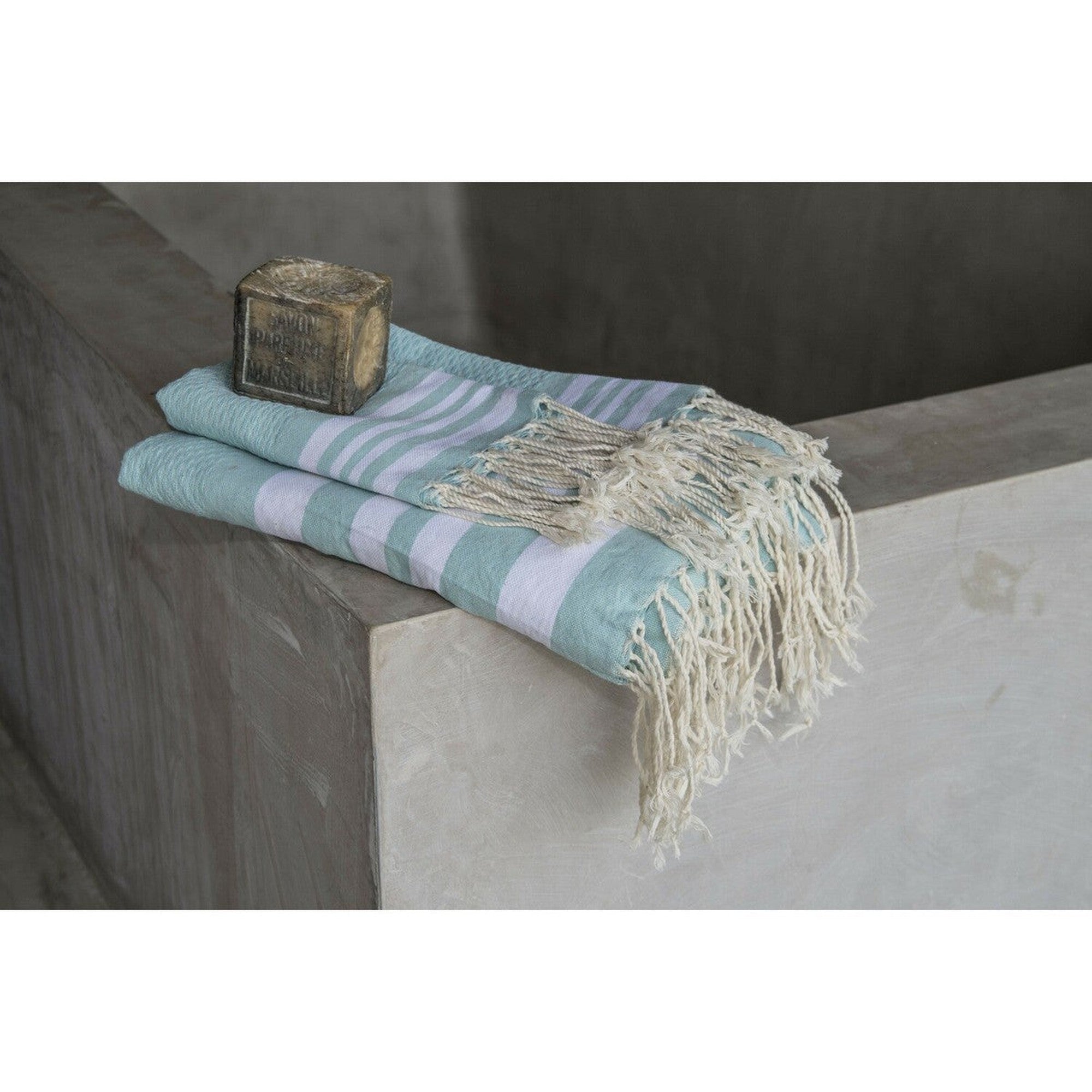 Hamptons - Foutas De Bain (1 Grande et 2 Petites) - Aqua/Blanc