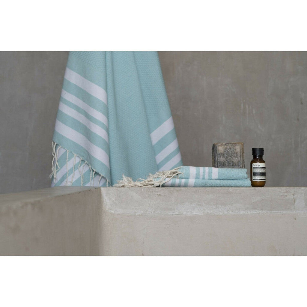 Hamptons - Foutas De Bain (1 Grande et 2 Petites) - Aqua/Blanc