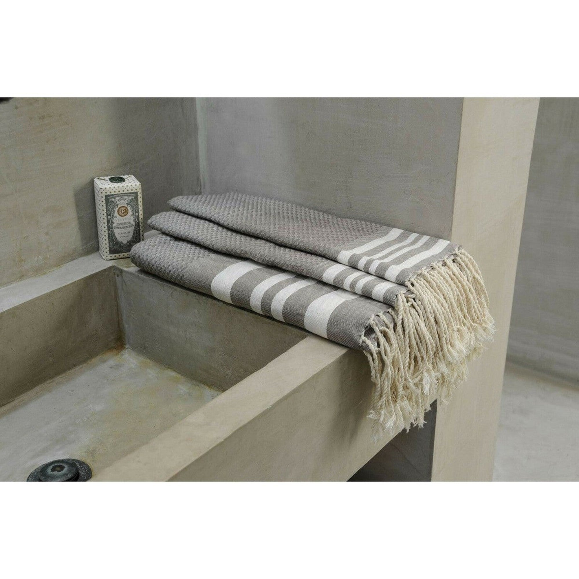 Hamptons - Foutas De Bain (1 Grande et 2 Petites) - Taupe Clair/Blanc