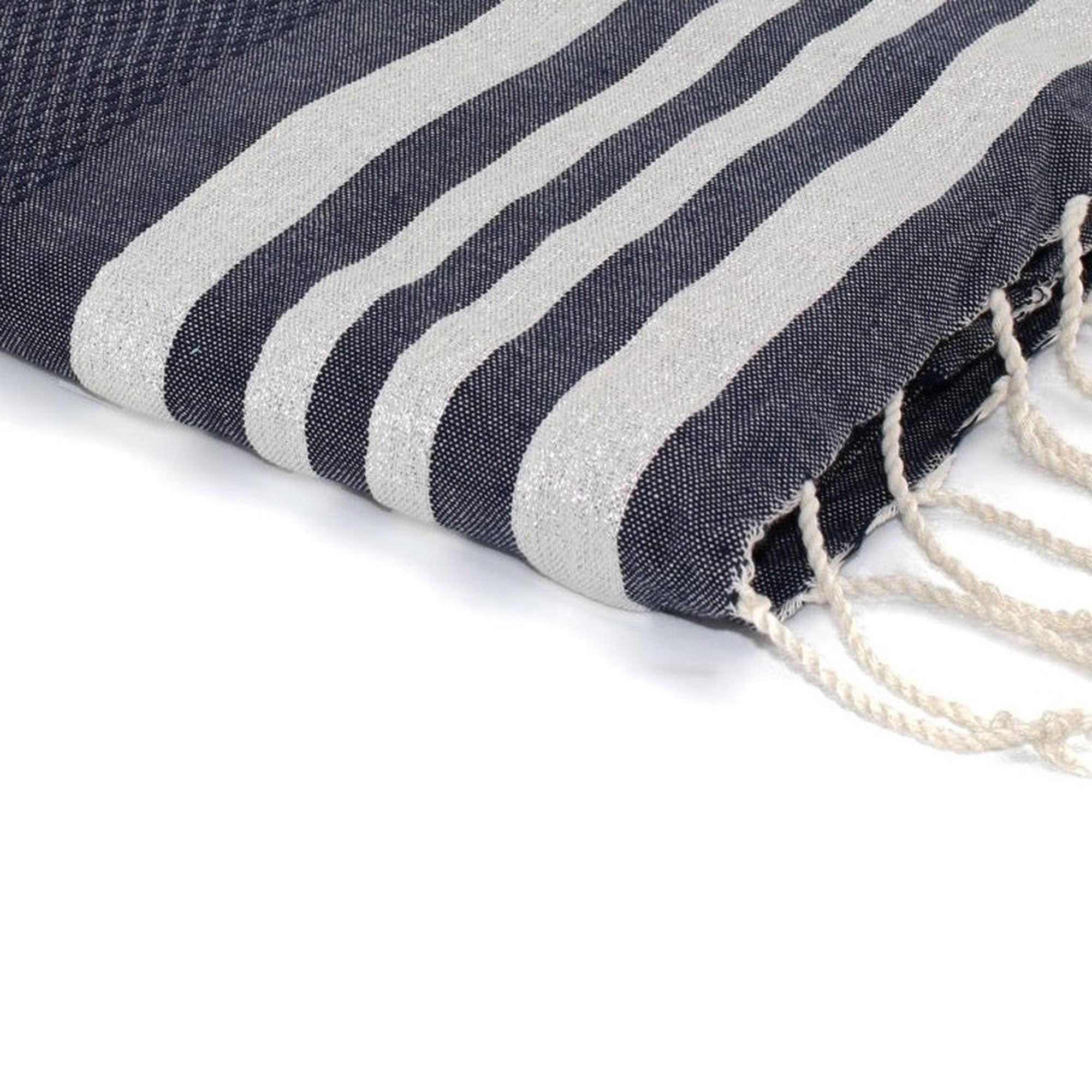 Hamptons - Fouta Nid D'Abeille - Bleu Jean/Argent