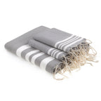 Hamptons - Foutas De Bain (1 Grande et 2 Petites) - Gris Perle/Blanc