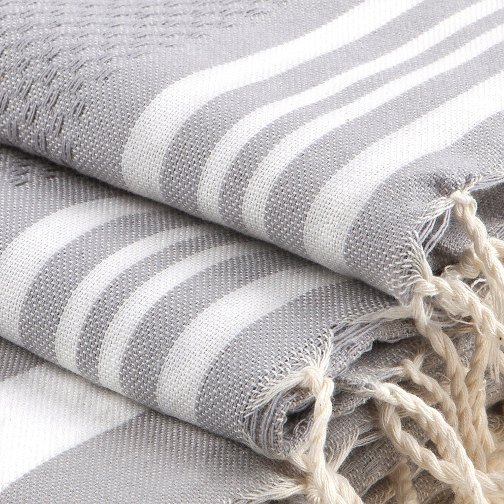 Hamptons - Foutas De Bain (1 Grande et 2 Petites) - Gris Perle/Blanc