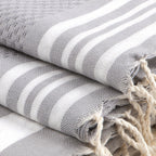 Hamptons - Foutas De Bain (1 Grande et 2 Petites) - Gris Perle/Blanc