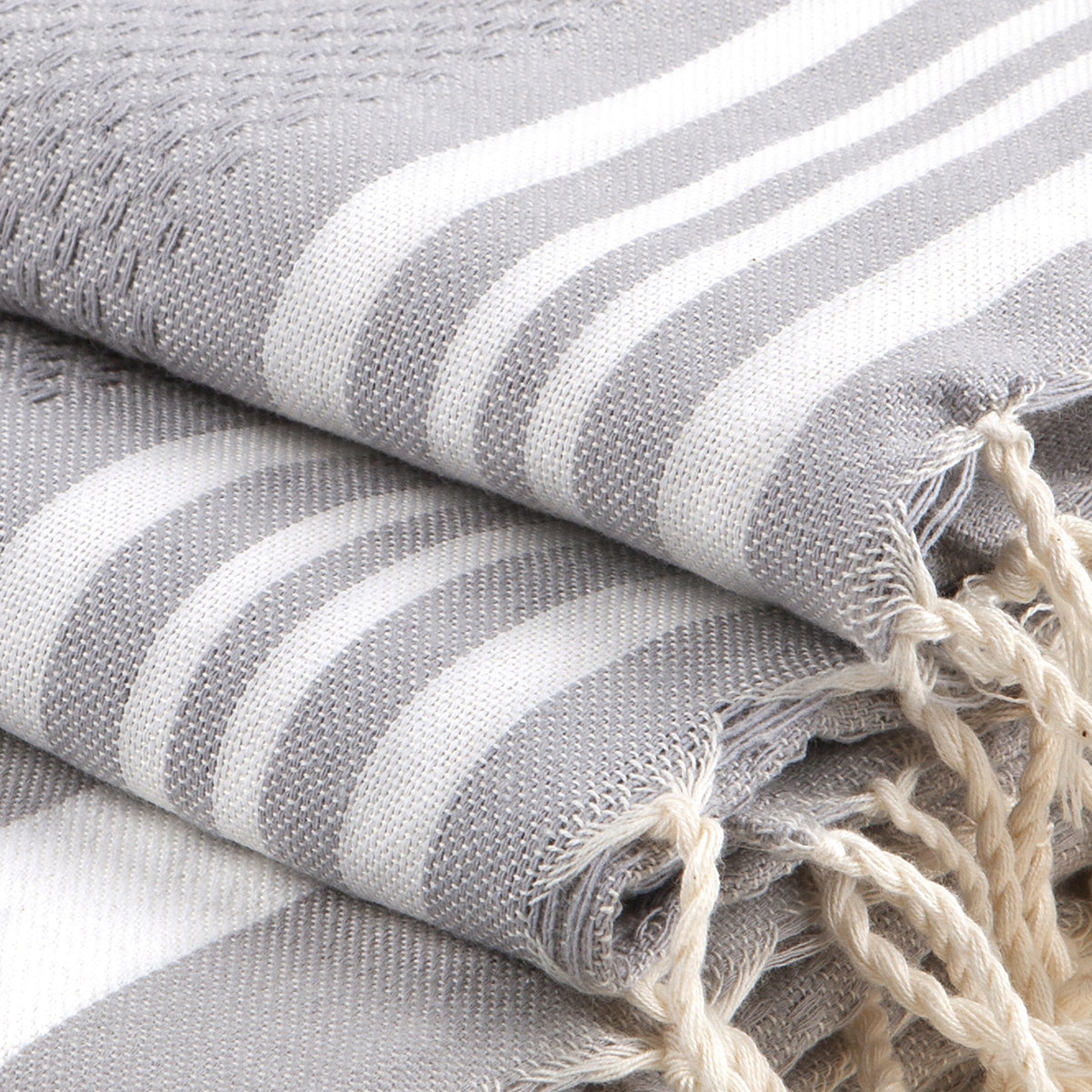 Hamptons - Foutas De Bain (1 Grande et 2 Petites) - Gris Perle/Blanc