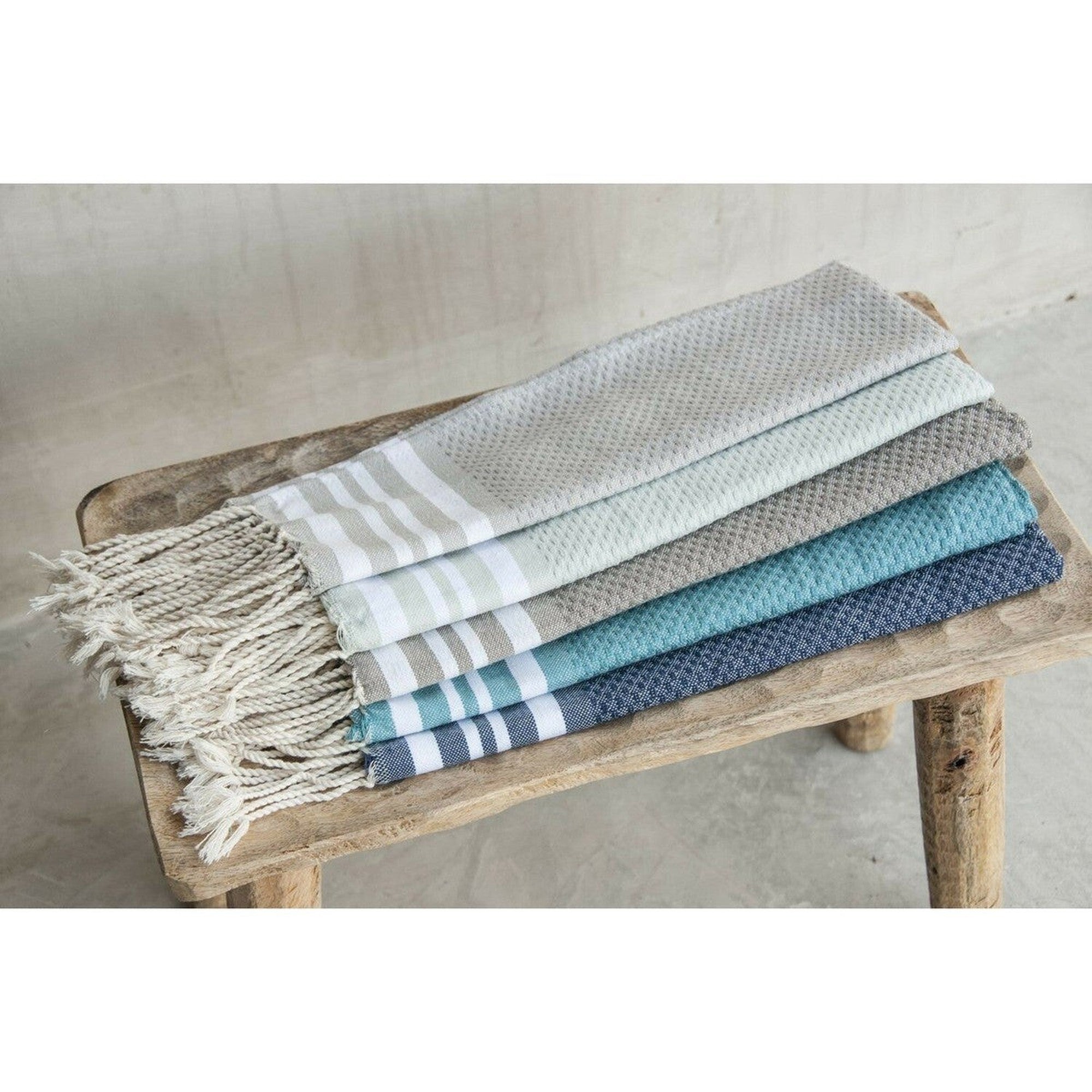 Hamptons - Foutas De Bain (1 Grande et 2 Petites) - Gris Perle/Blanc
