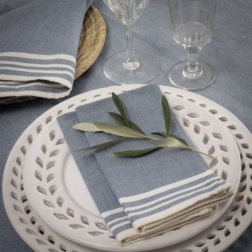 Mahdia - Nappe + 10 Serviettes - Bleu Jean