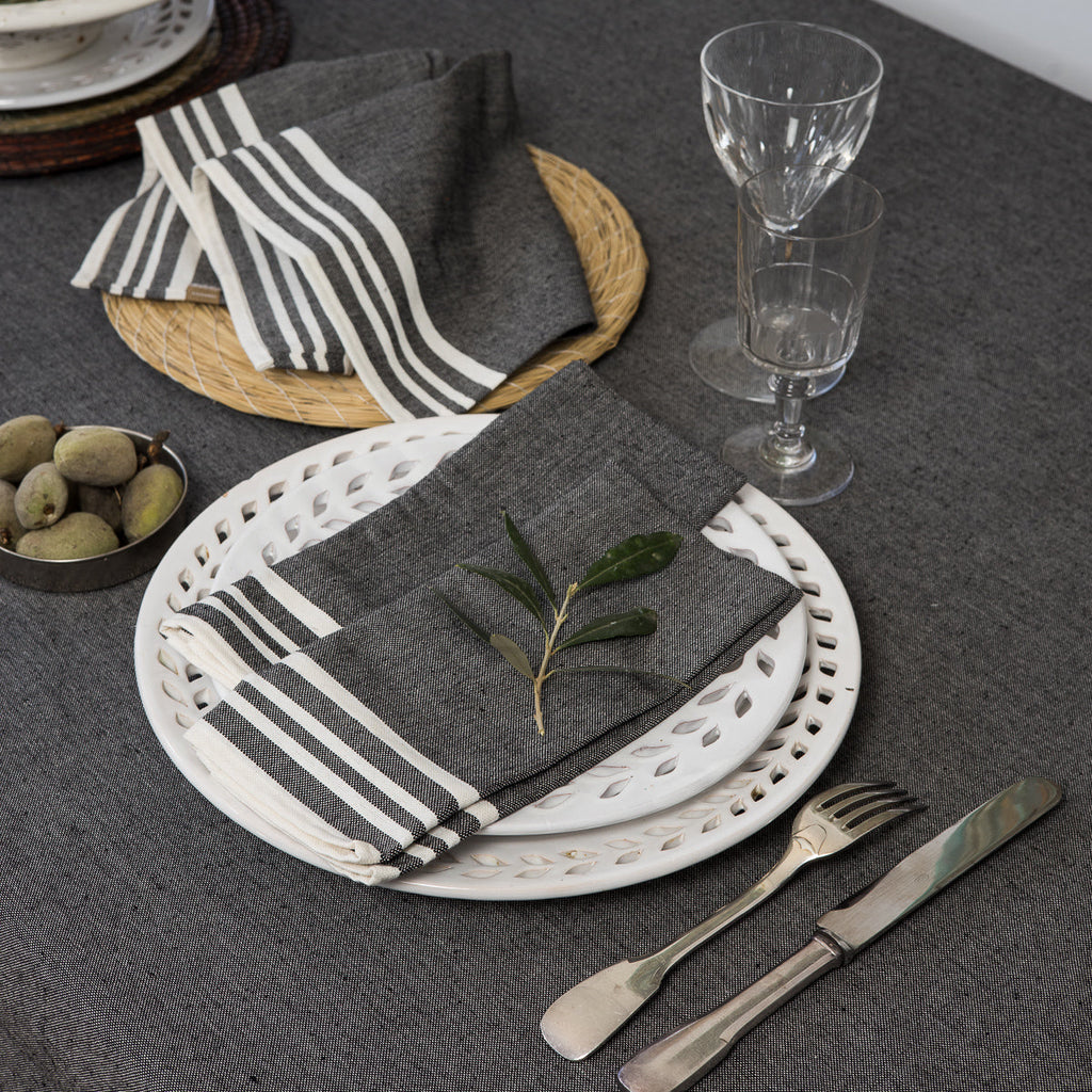 Mahdia - Nappe + 10 Serviettes - Noir
