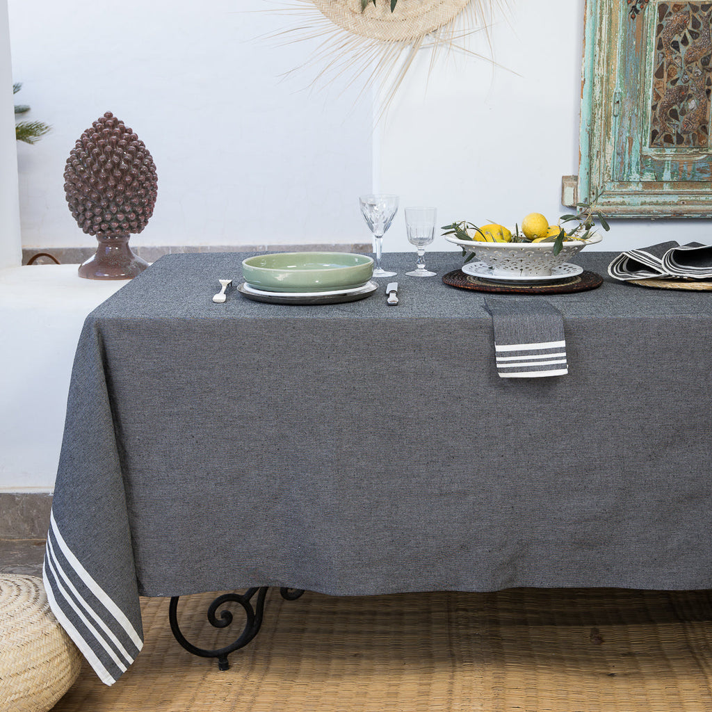 Mahdia - Nappe + 10 Serviettes - Noir