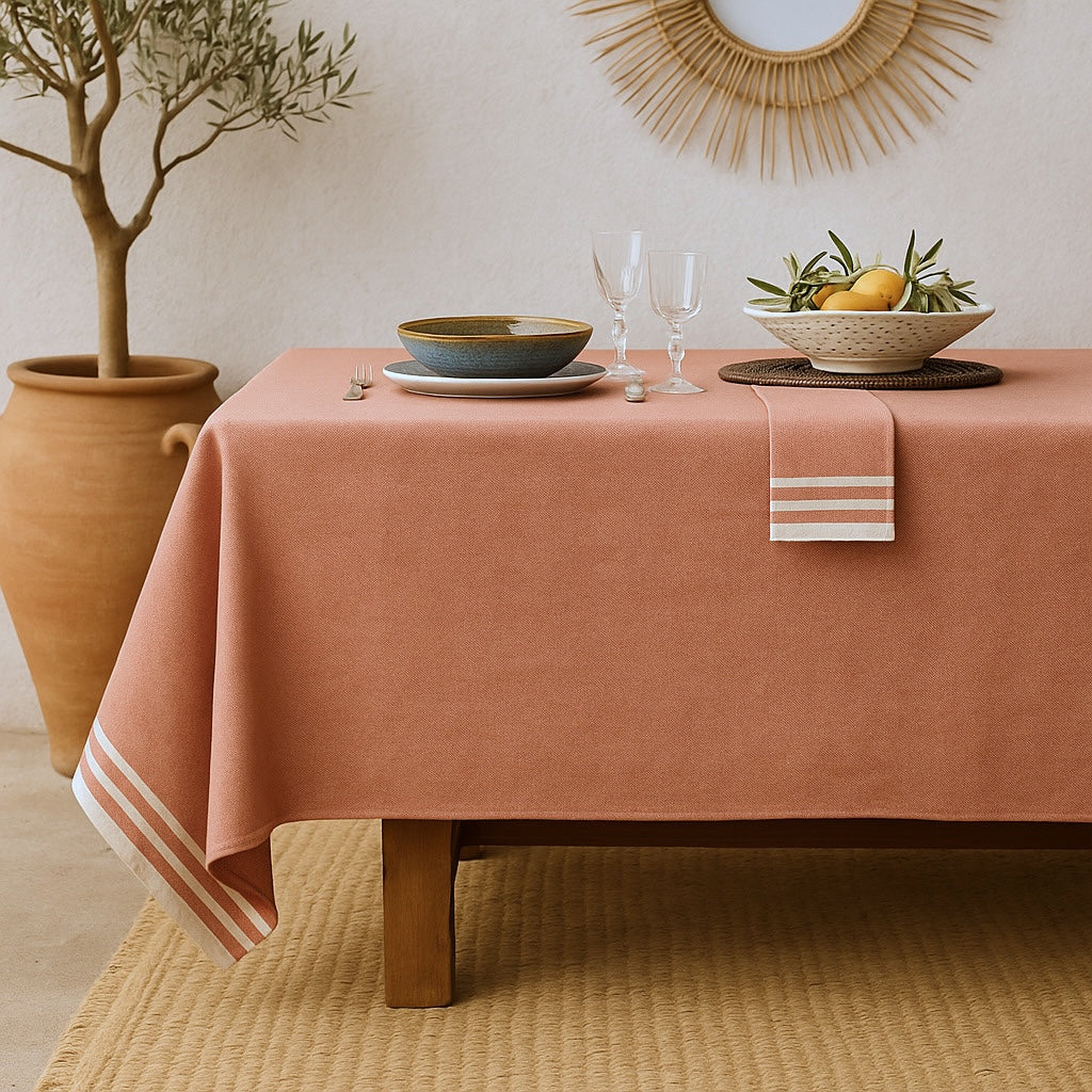 Mahdia - Nappe + 10 Serviettes - Rouge Tomette