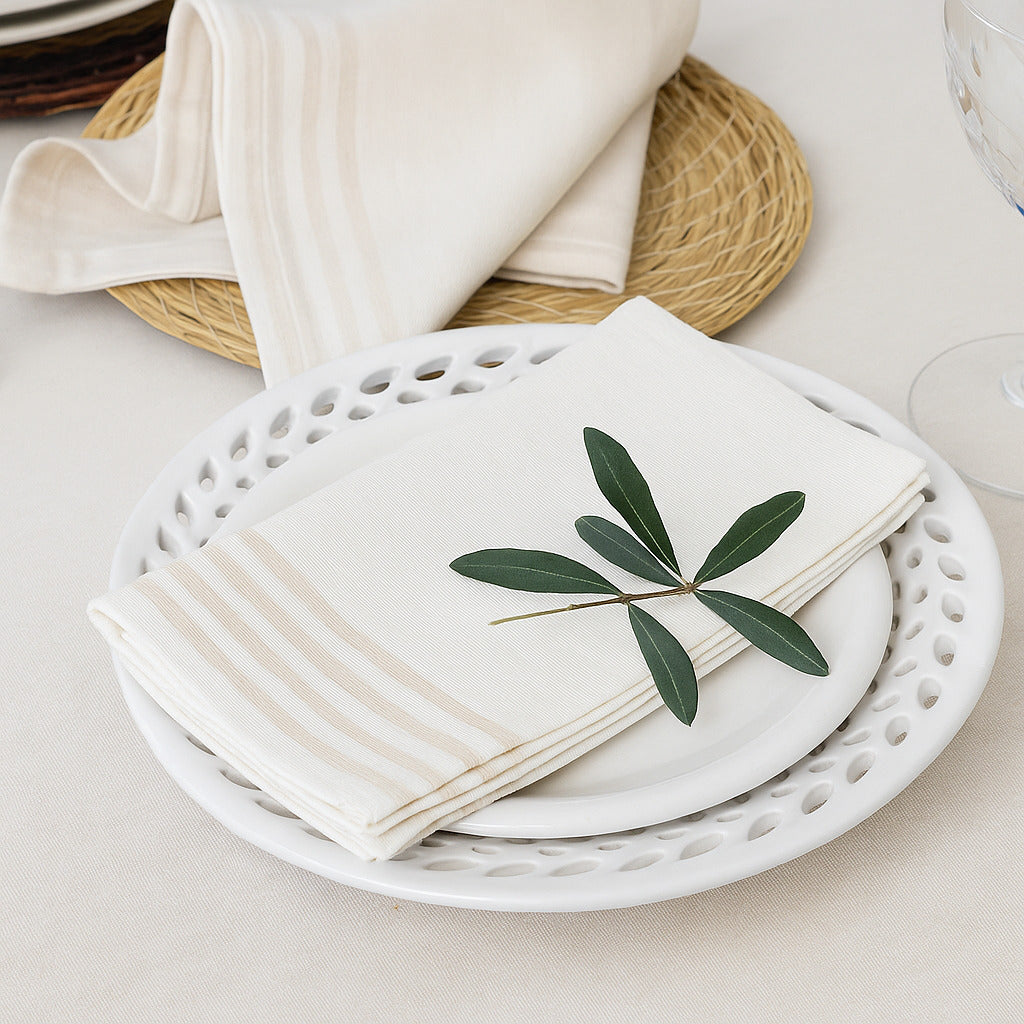 Mahdia - Lot De 4 Serviettes De Table - Blanc/Lin