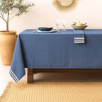 Mahdia - Nappe + 8 Serviettes - Bleu Grec