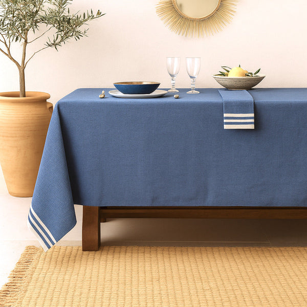 Mahdia - Nappe + 8 Serviettes - Bleu Grec