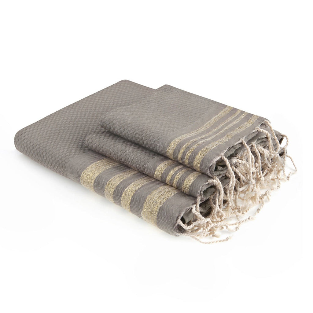 Hamptons - Foutas De Bain (1 Grande et 2 Petites) - Taupe Clair/Or