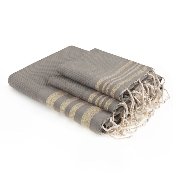 Hamptons - Foutas De Bain (1 Grande et 2 Petites) - Taupe Clair/Or