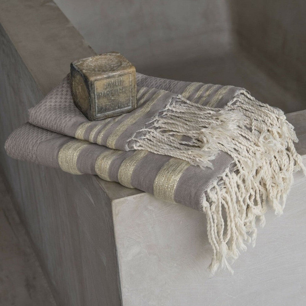Hamptons - Foutas De Bain (1 Grande et 2 Petites) - Taupe Clair/Or