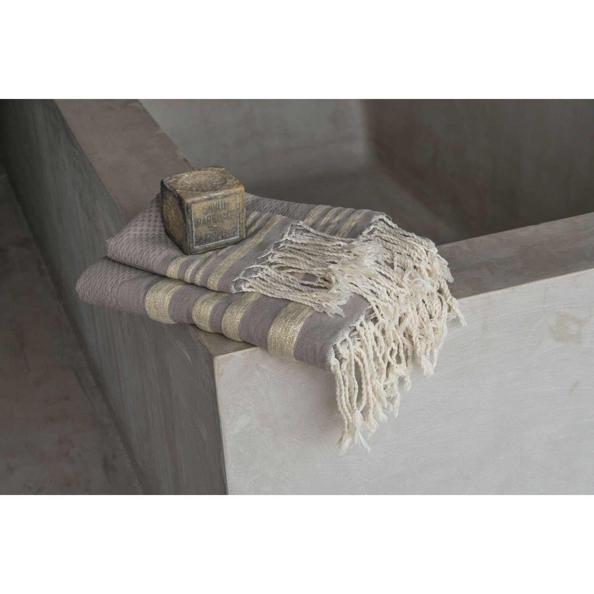 Hamptons - Foutas De Bain (1 Grande et 2 Petites) - Taupe Clair/Or
