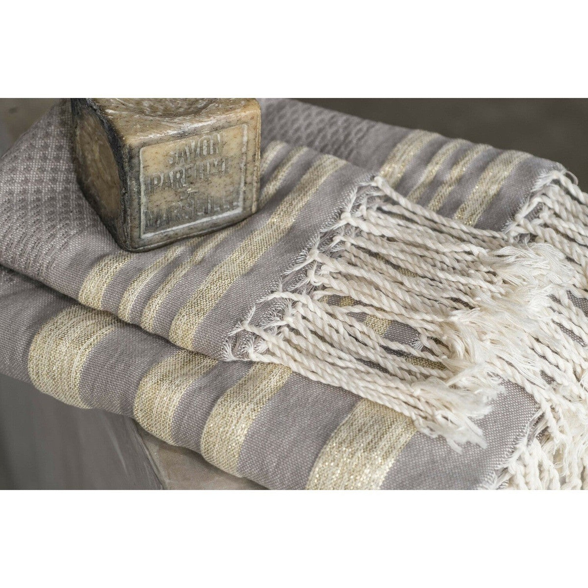 Hamptons - Foutas De Bain (1 Grande et 2 Petites) - Taupe Clair/Or