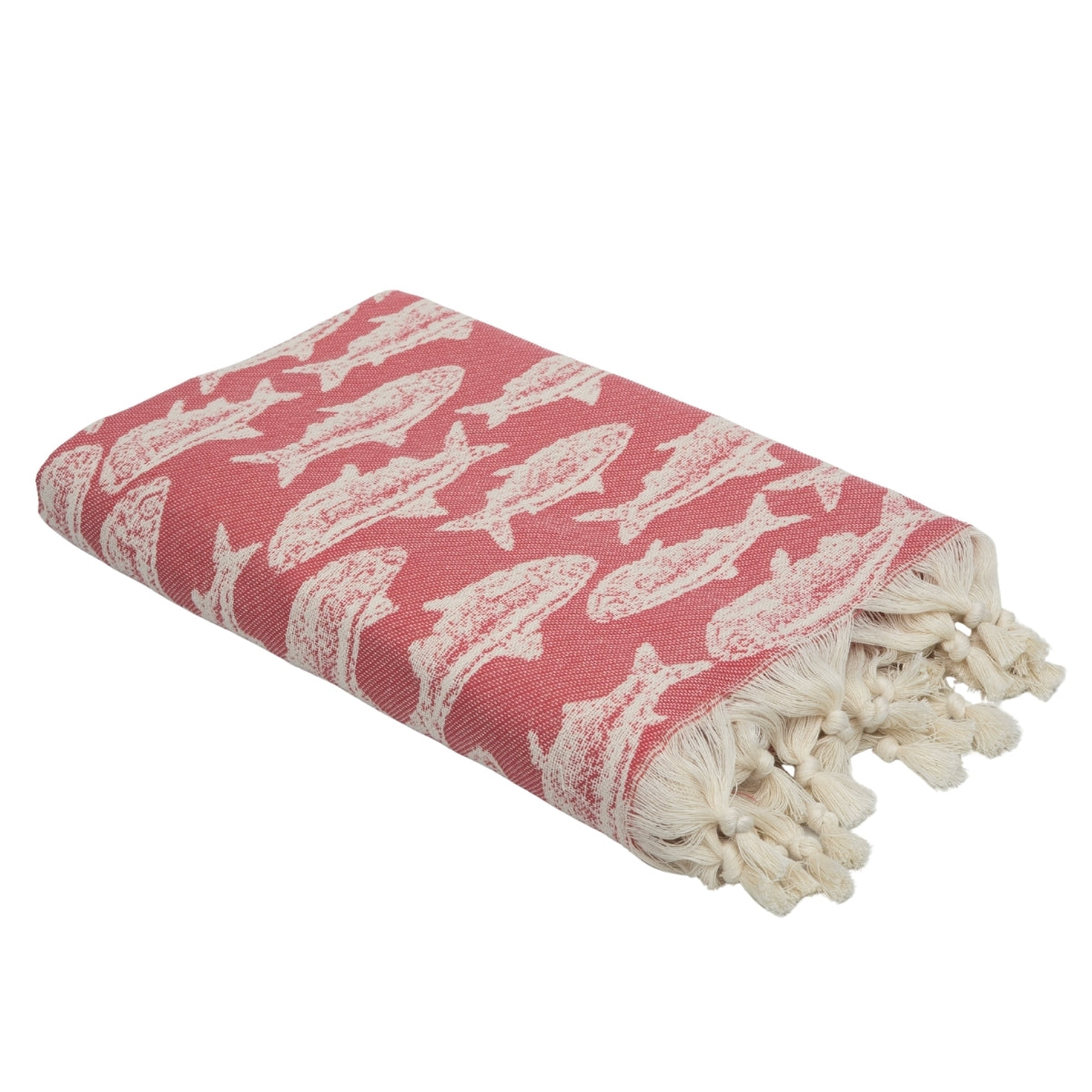 Poisson - Fouta Jacquard - Rouge Corail