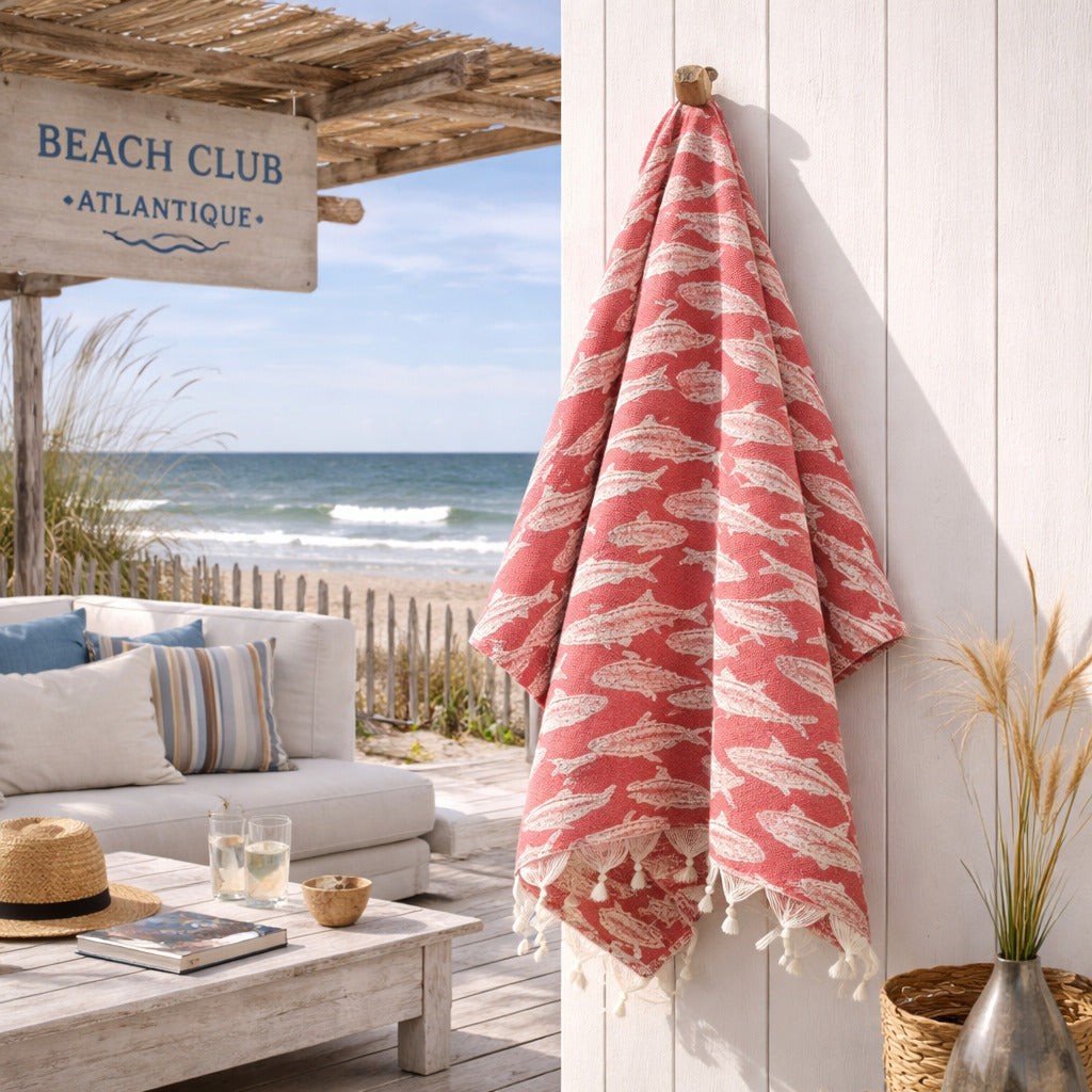 Poisson - Fouta Jacquard - Rouge Corail