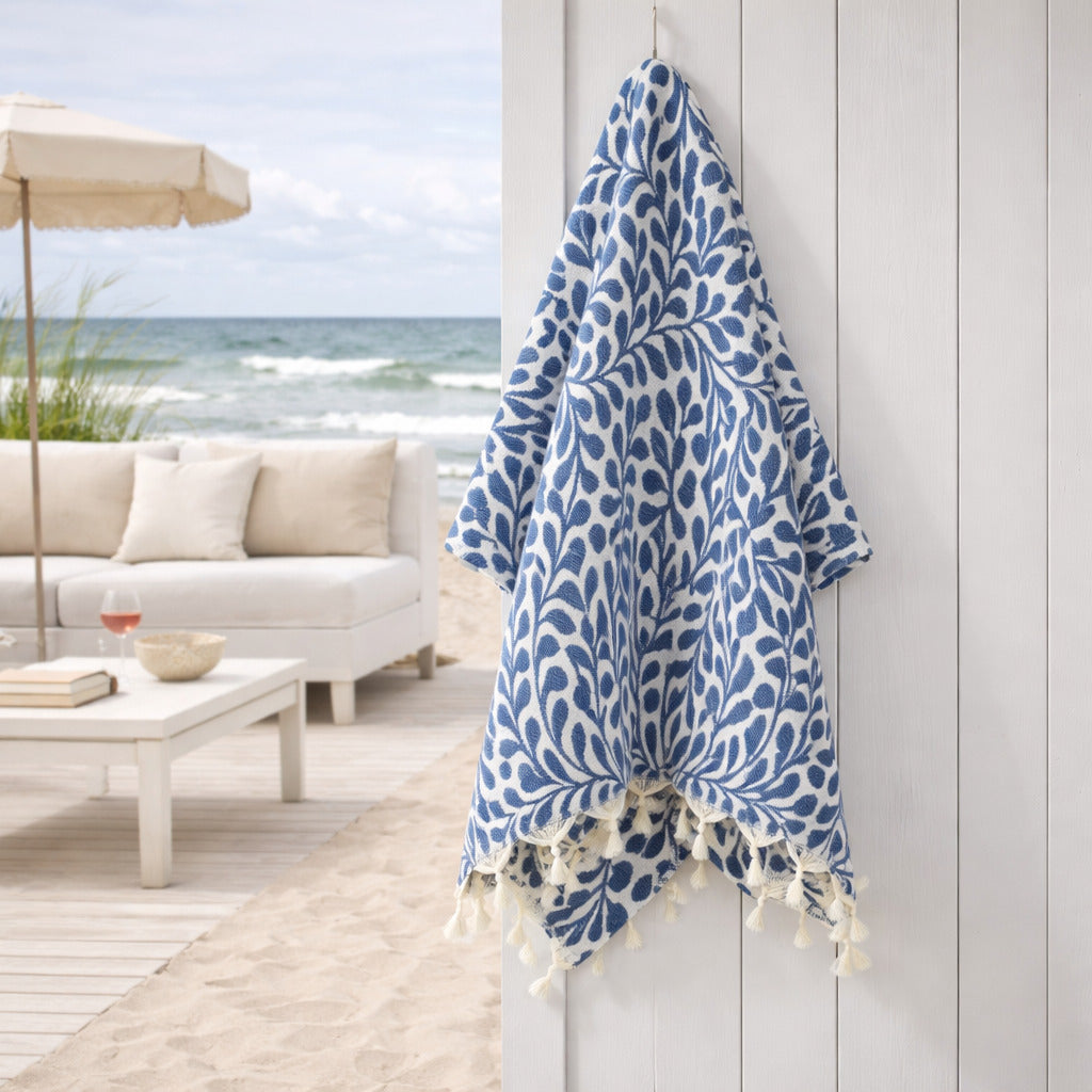 Feuille - Fouta Jacquard - Bleu Jean