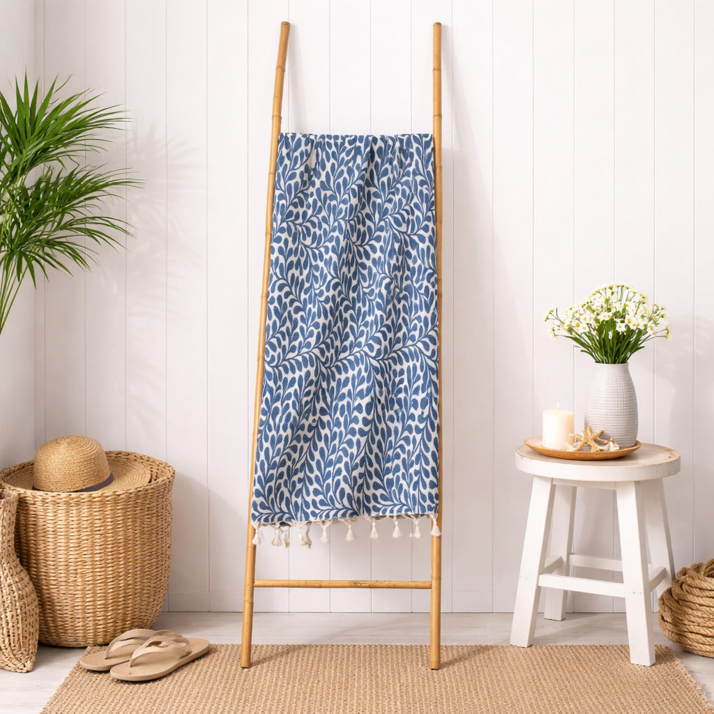 Feuille - Fouta Jacquard - Bleu Jean
