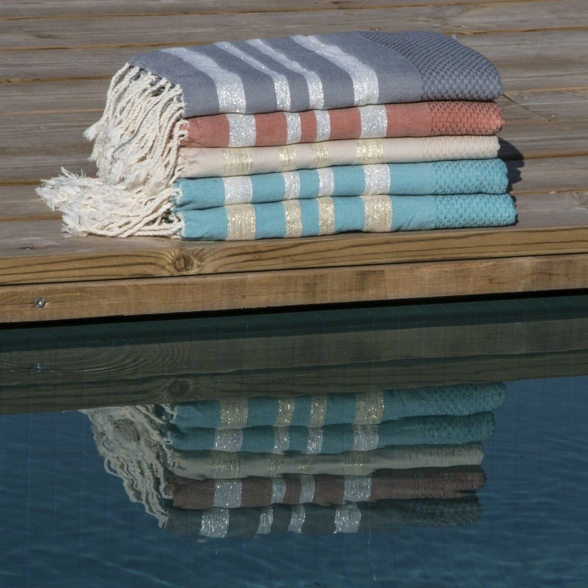 Hamptons - Fouta Nid D'Abeille - Terracotta/Argent
