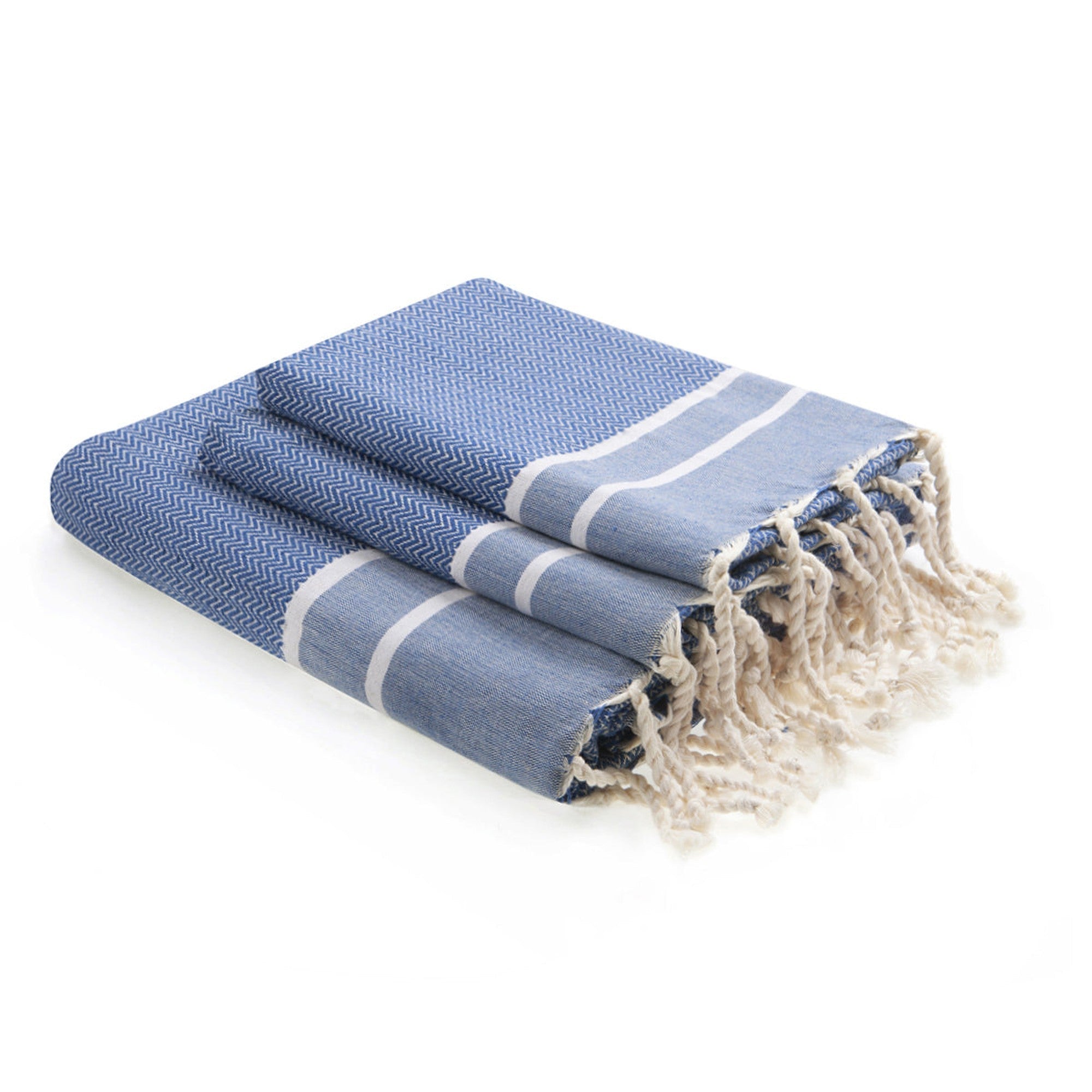 Stockholm - Foutas De Bain (1 Grande et 2 Petites) - Bleu Grec/Blanc