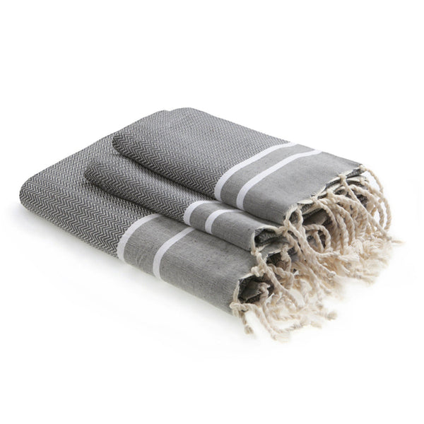 Stockholm - Foutas De Bain (1 Grande et 2 Petites) - Gris Moyen/Blanc