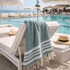 Hamptons - Fouta Nid D'Abeille - Vert Sauge/Argent