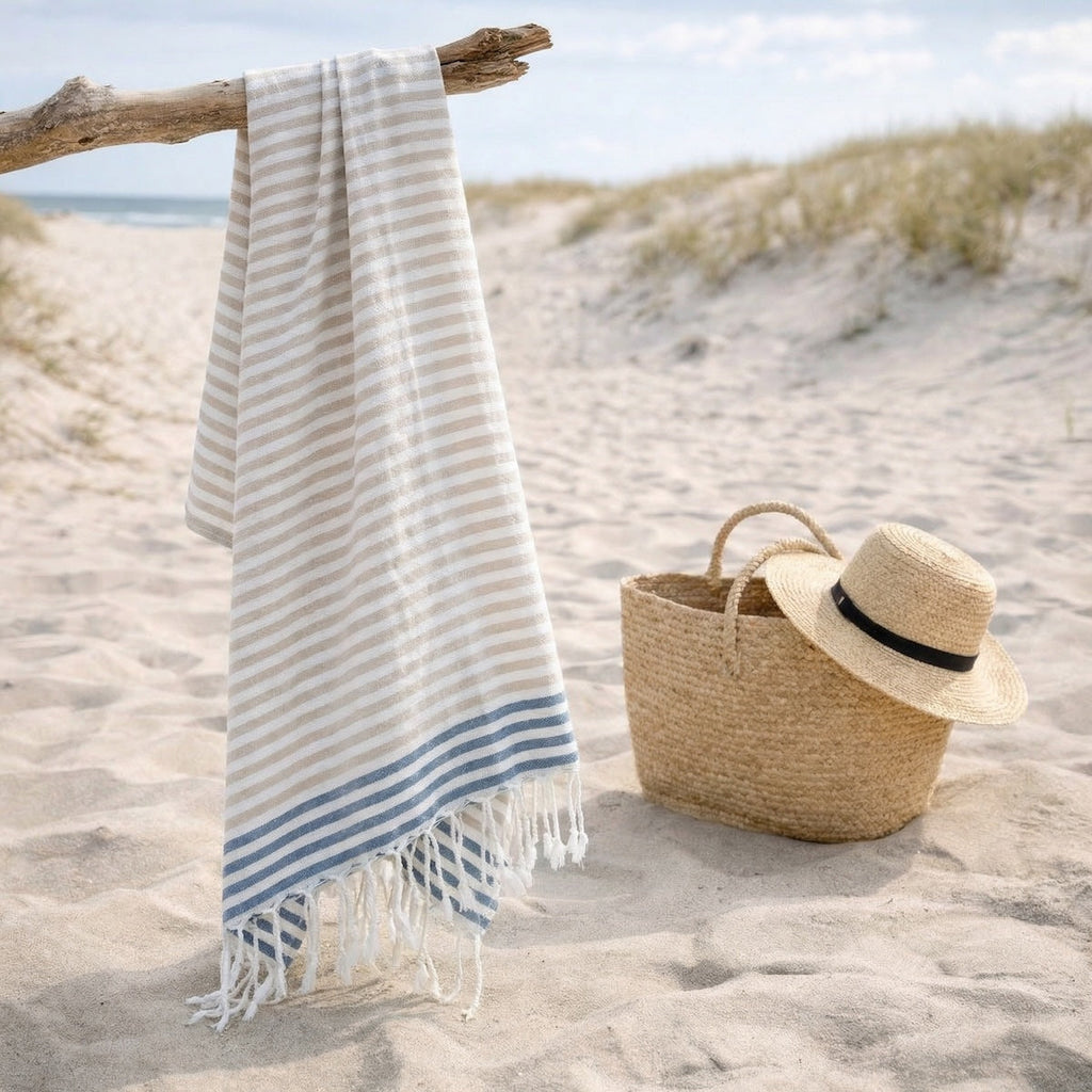 Bora Bora - Fouta Paréo - Beige/Bleu Jean