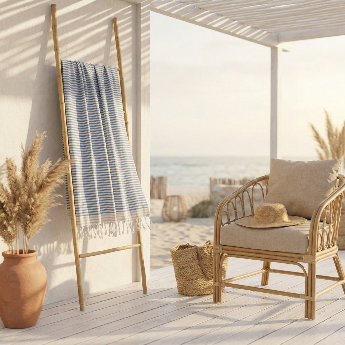 Bora Bora - Fouta Paréo - Bleu Orage/Beige