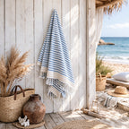 Bora Bora - Fouta Paréo - Bleu Orage/Beige