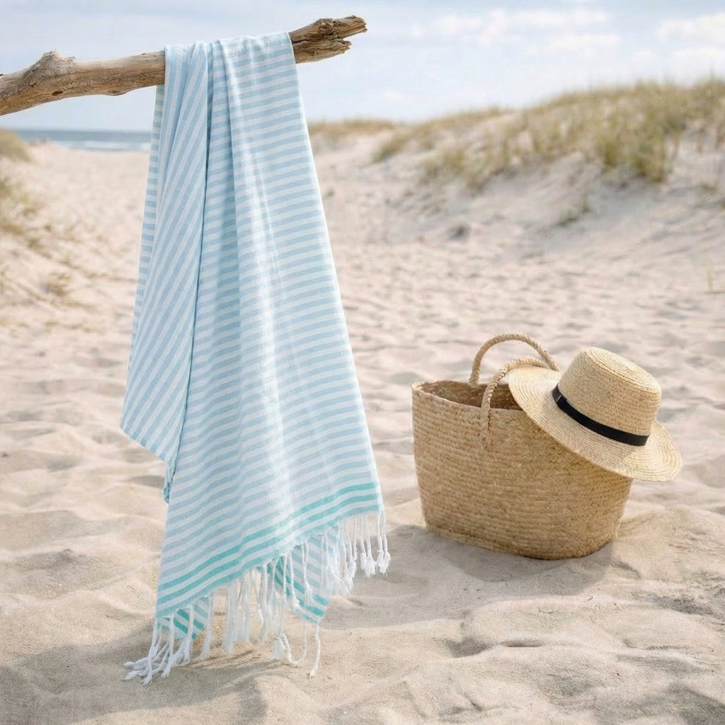 Bora Bora - Fouta Paréo - Bleu Pâle/Vert Turquoise
