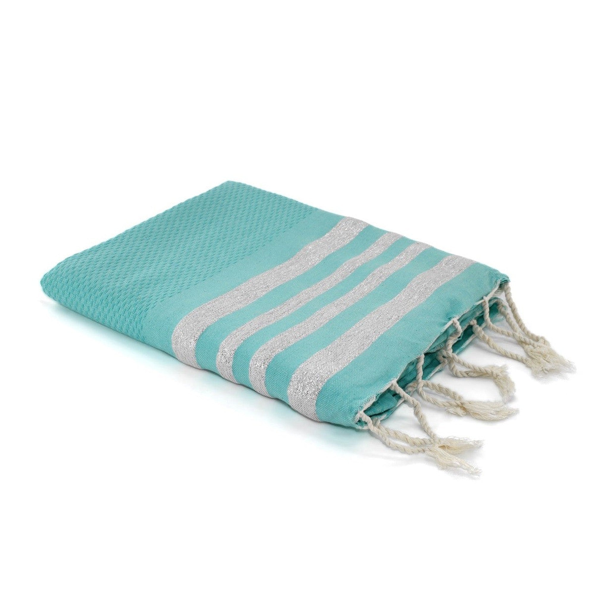 Hamptons - Fouta Nid D'Abeille - Vert Turquoise/Argent
