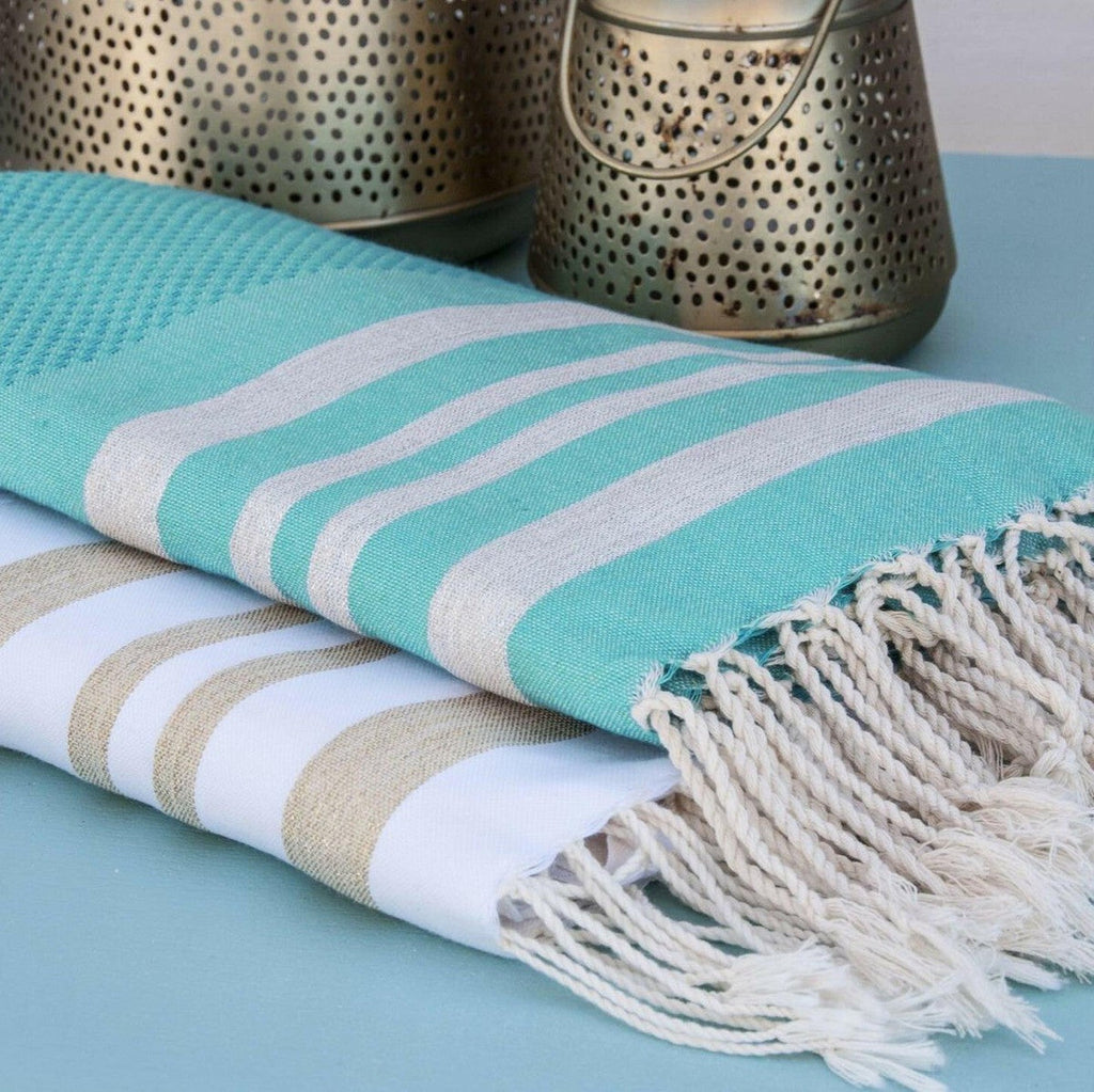 Hamptons - Fouta Nid D'Abeille - Vert Turquoise/Argent