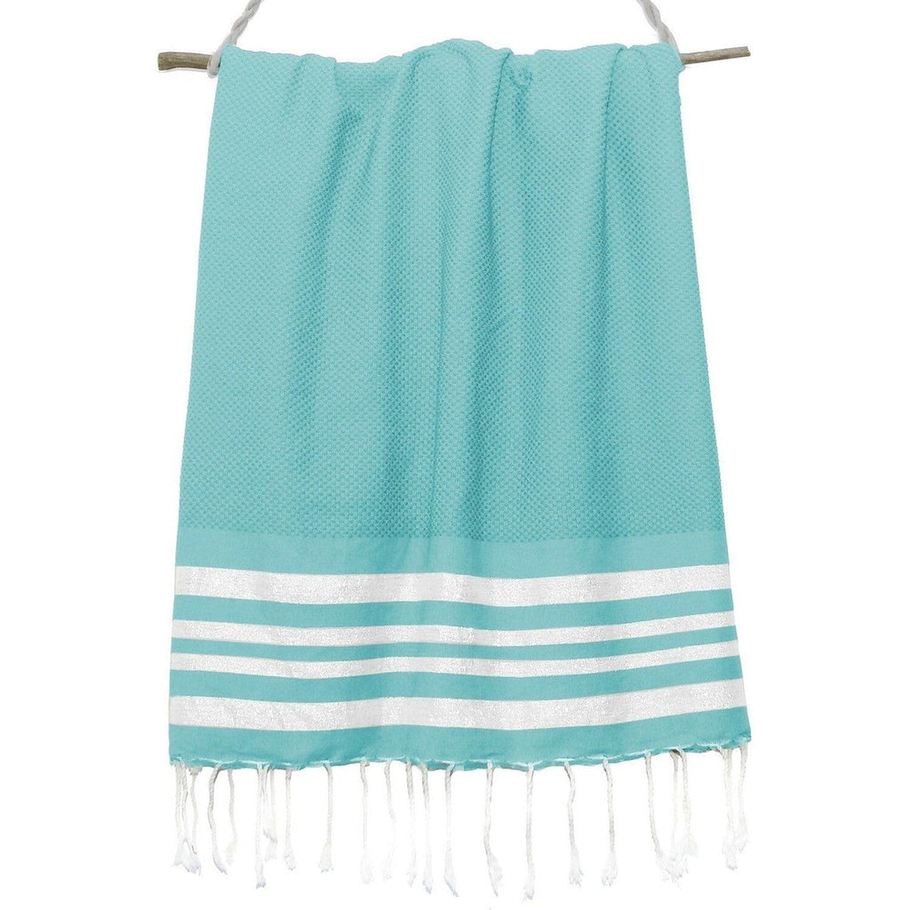 Hamptons - Fouta Nid D'Abeille - Vert Turquoise/Argent
