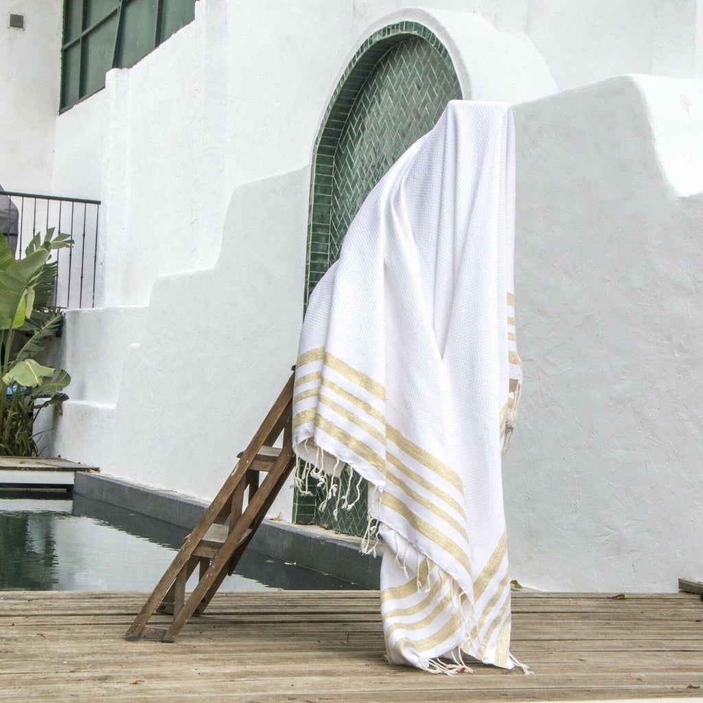 Hamptons - Fouta Xxl - Blanc/Or