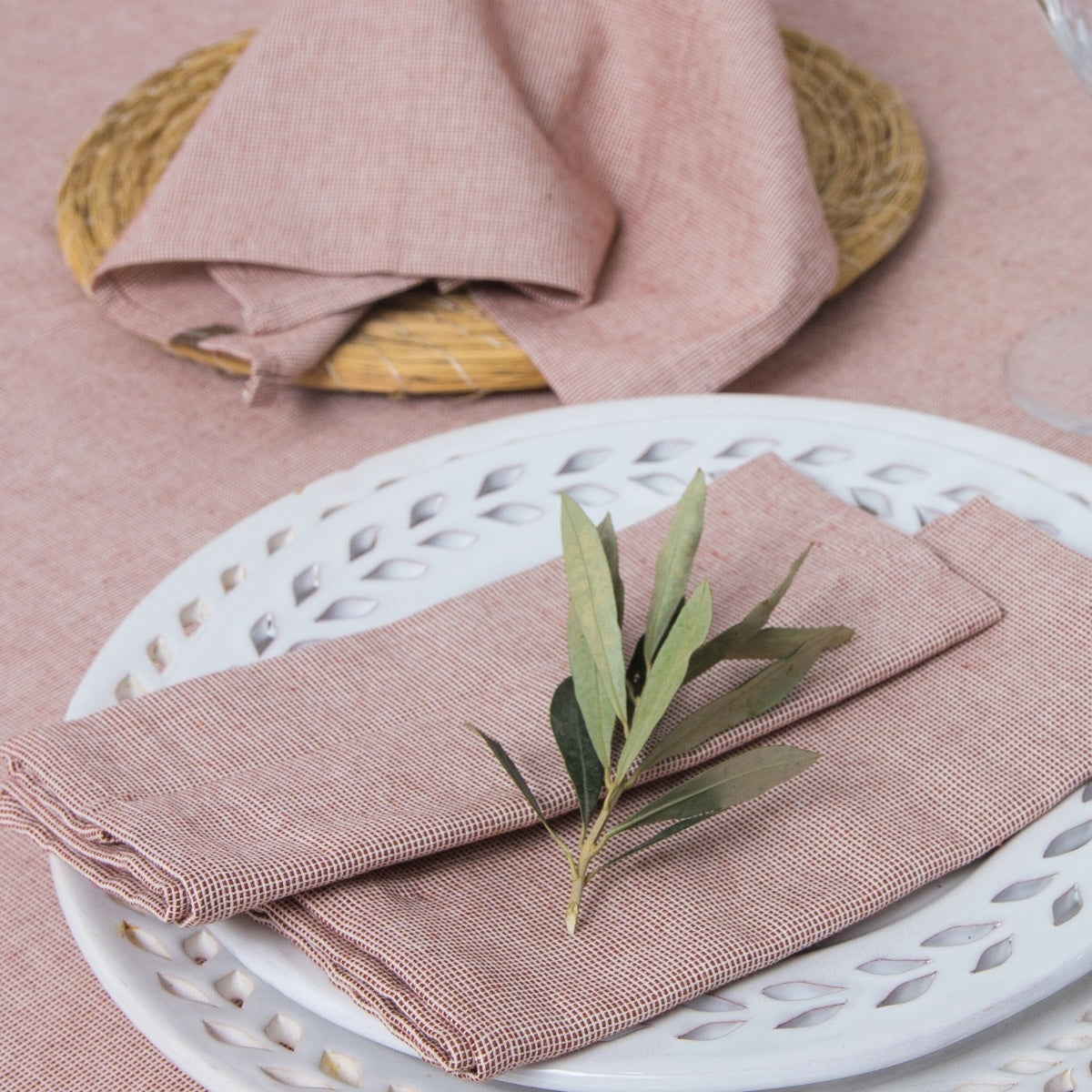 Colette - Chemin De Table + 4 Serviettes - Rouge Tomette