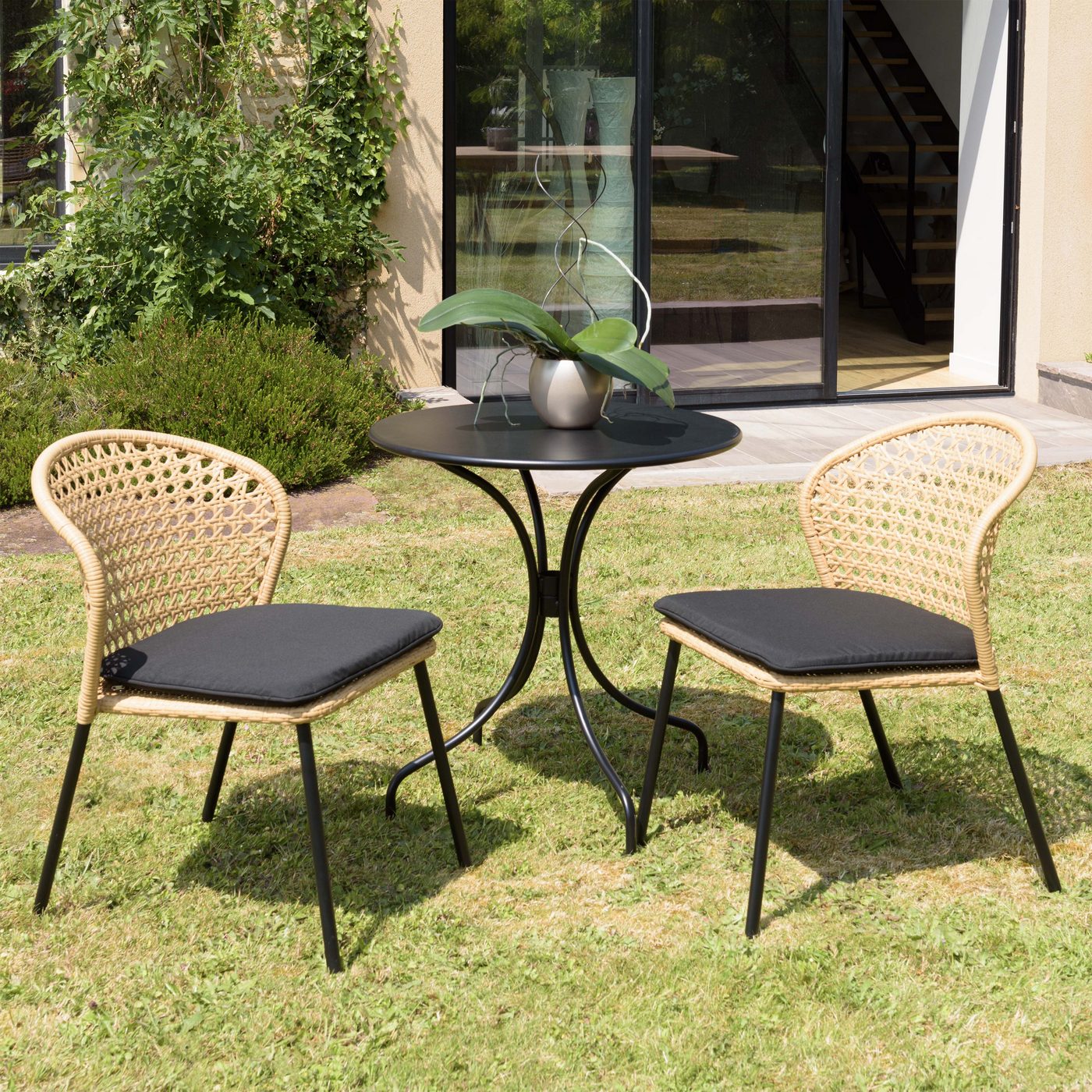 Malo - Lot De 2 Chaises Jardin - Bois Clair/Noir