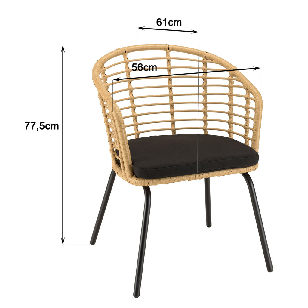 Malo - Lot De 2 Fauteuils Jardin - Bois Clair/Noir