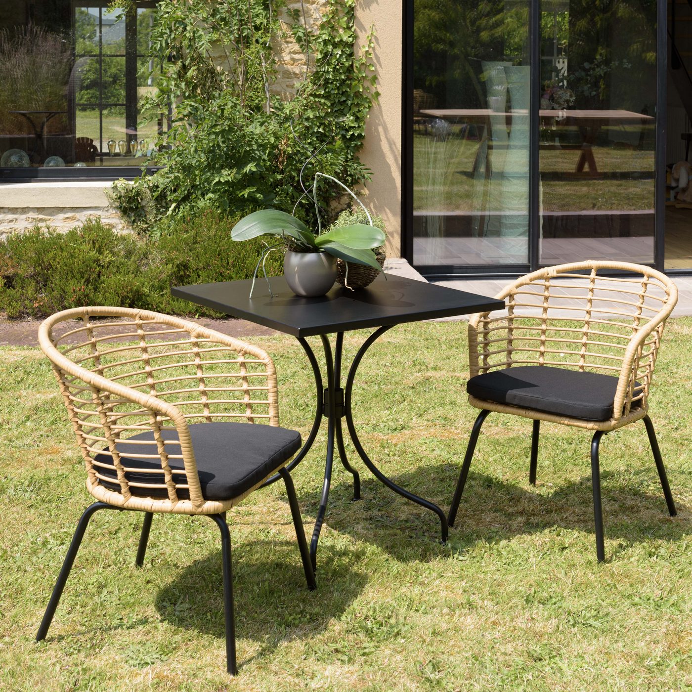 Malo - Lot De 2 Fauteuils Jardin - Bois Clair/Noir