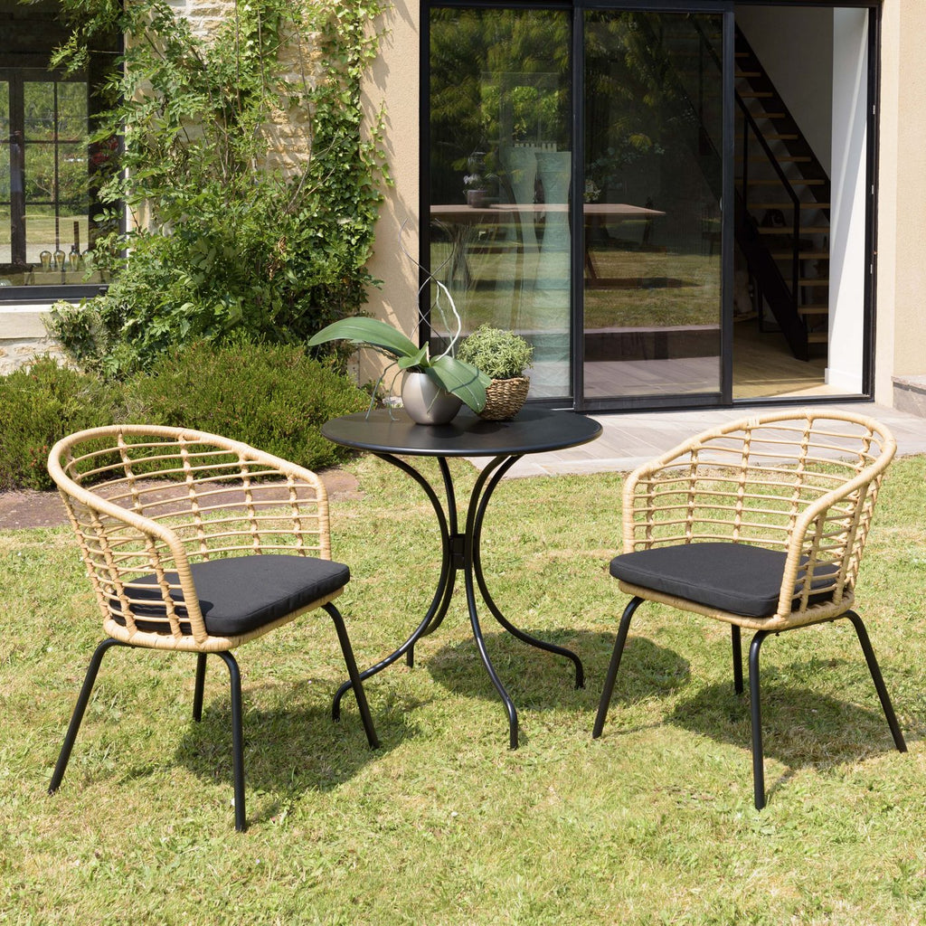 Malo - Lot De 2 Fauteuils Jardin - Bois Clair/Noir