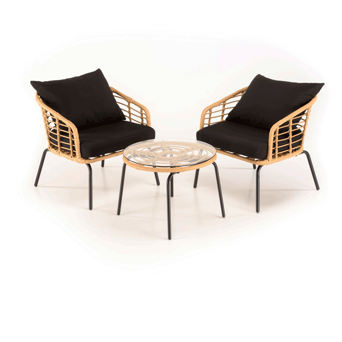 Malo - Lot De 2 Fauteuils Jardin - Noir/Bois Clair