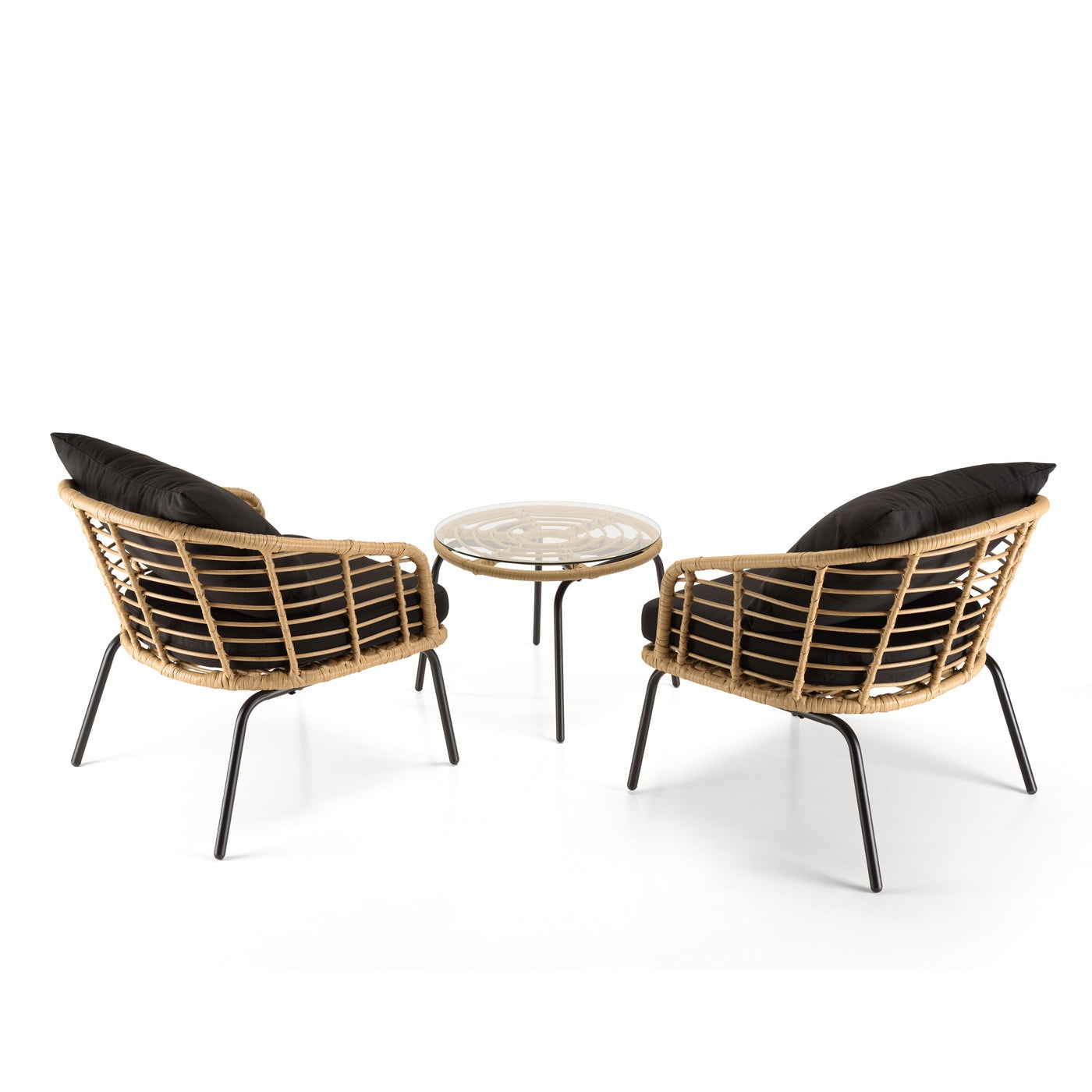 Malo - Lot De 2 Fauteuils Jardin - Noir/Bois Clair