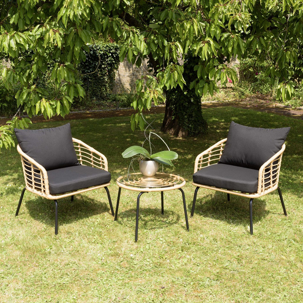 Malo - Lot De 2 Fauteuils Jardin - Noir/Bois Clair