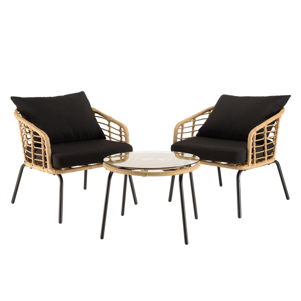 Malo - Lot De 2 Fauteuils Jardin - Noir/Bois Clair