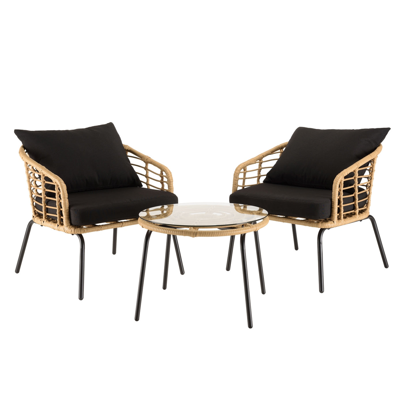 Malo - Lot De 2 Fauteuils Jardin - Noir/Bois Clair