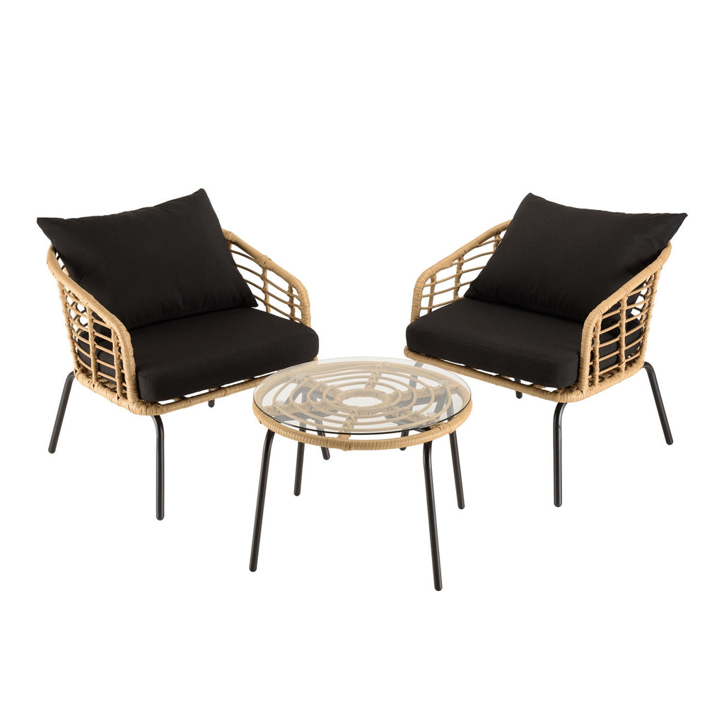 Malo - Lot De 2 Fauteuils Jardin - Noir/Bois Clair