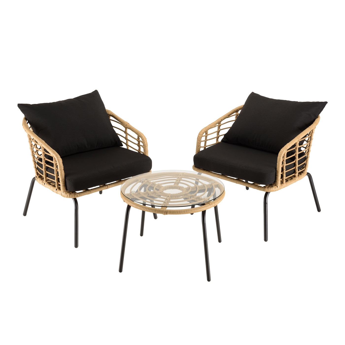 Malo - Lot De 2 Fauteuils Jardin - Noir/Bois Clair